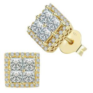 Gold Plated Stud Earrings Cubic Zirconia Stones